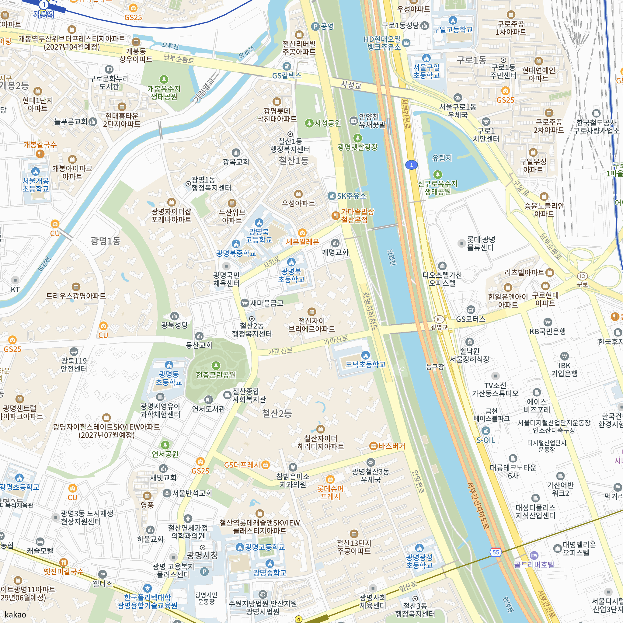 철산자이 브리에르 반경 1km 주변 시설 지도