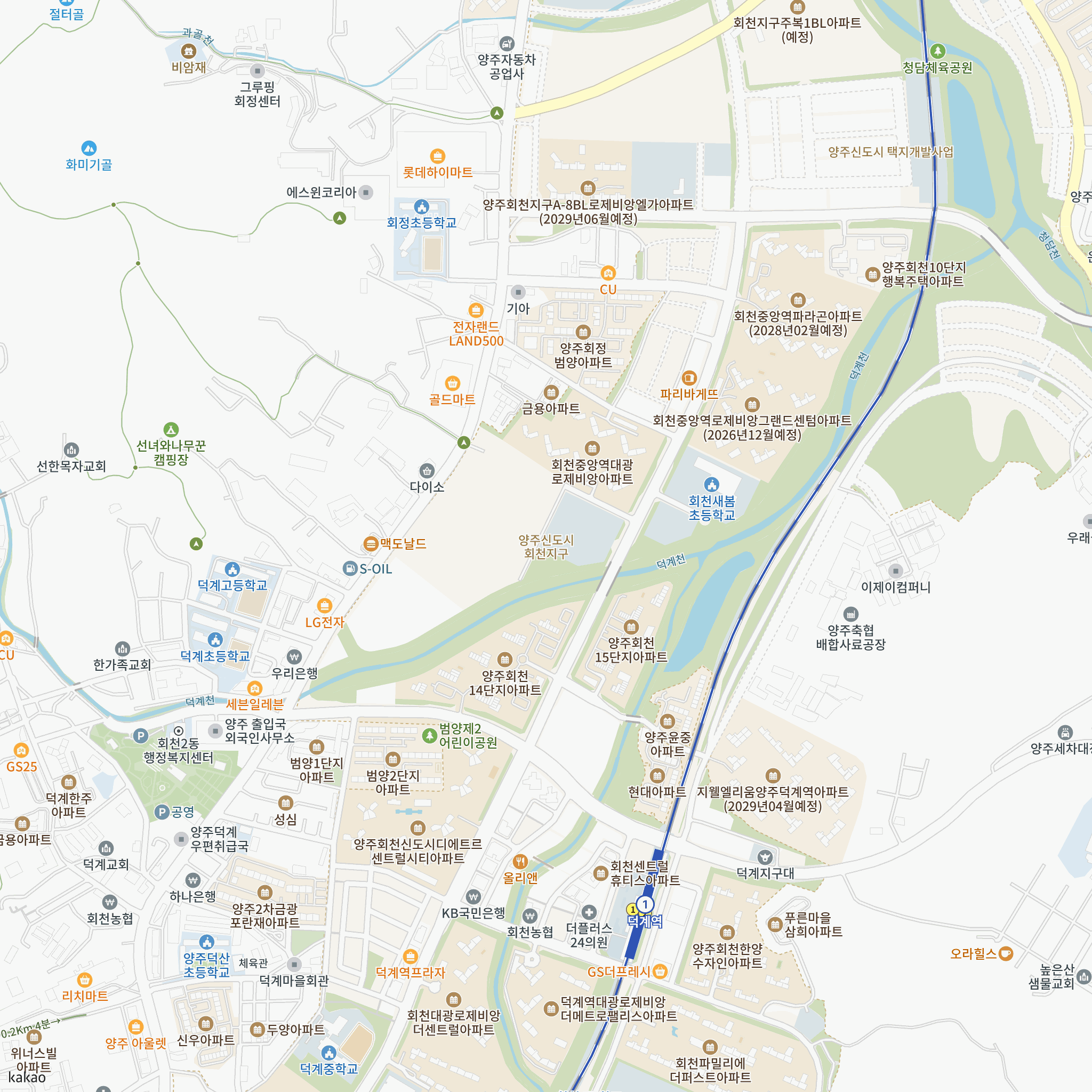 회천중앙역 파라곤 반경 1km 주변 시설 지도