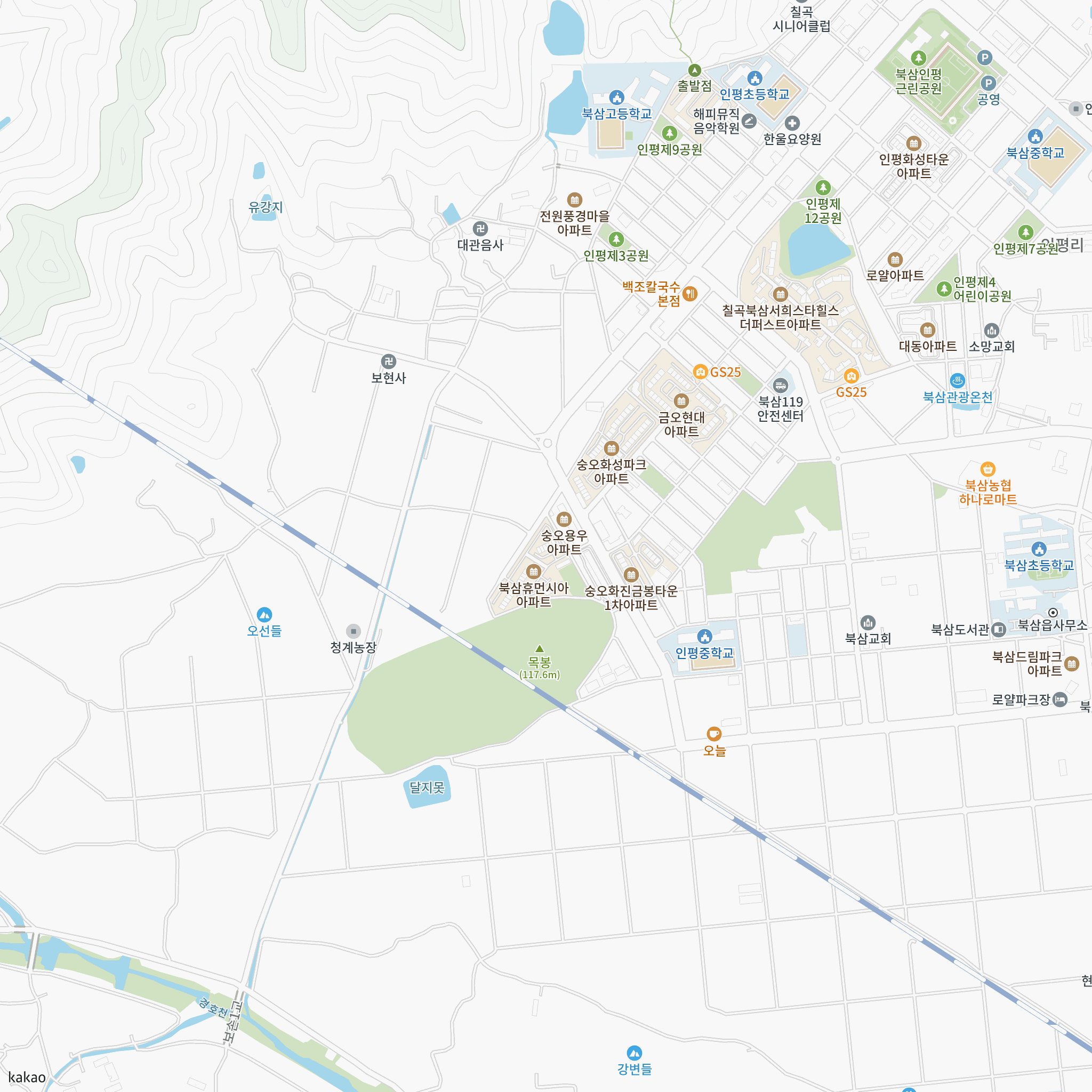 칠곡북삼휴먼시아 국민임대주택 예비입주자 모집(45형) 반경 1km 주변 시설 지도