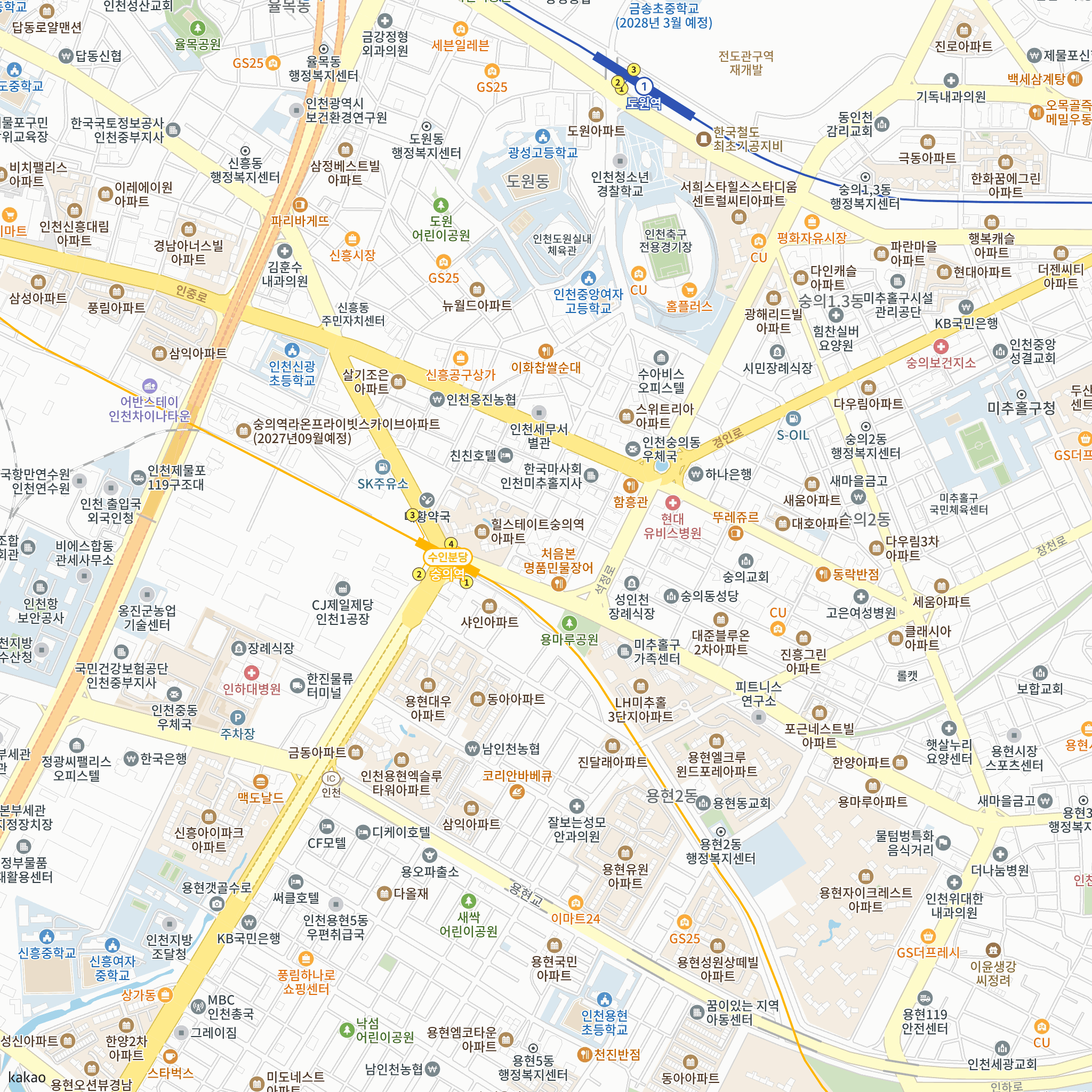숭의역 노르웨이숲 더 스카이 반경 1km 주변 시설 지도