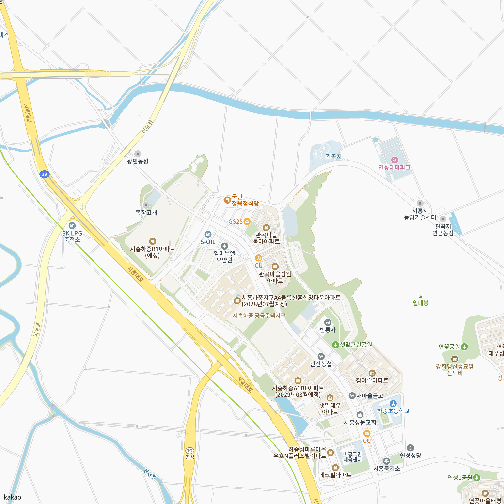 시흥하중지구 A-4블록 신혼희망타운(공공분양) 추가입주자모집 반경 1km 주변 시설 지도