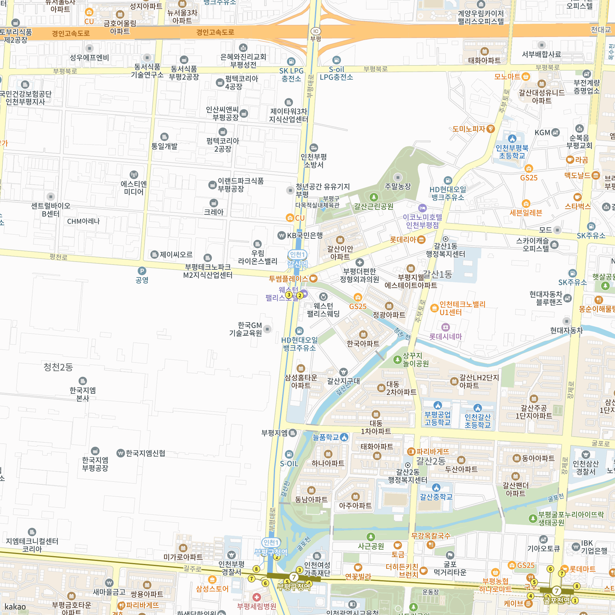 중앙하이츠 갈산역 센트럴 반경 1km 주변 시설 지도