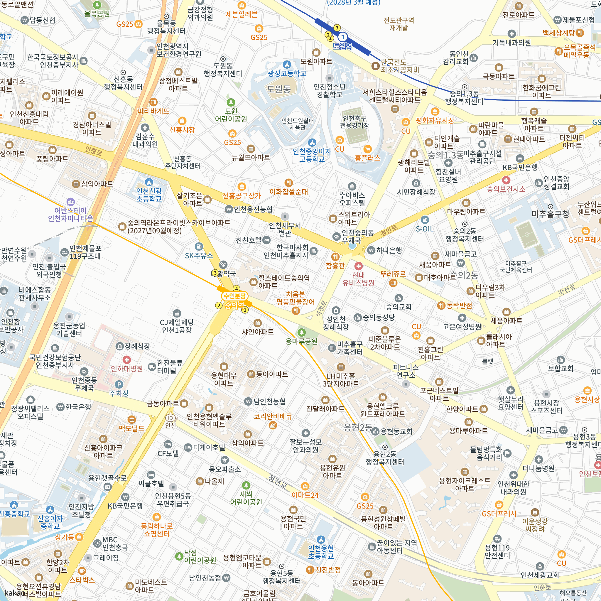 숭의역 노르웨이숲 더 스카이 반경 1km 주변 시설 지도