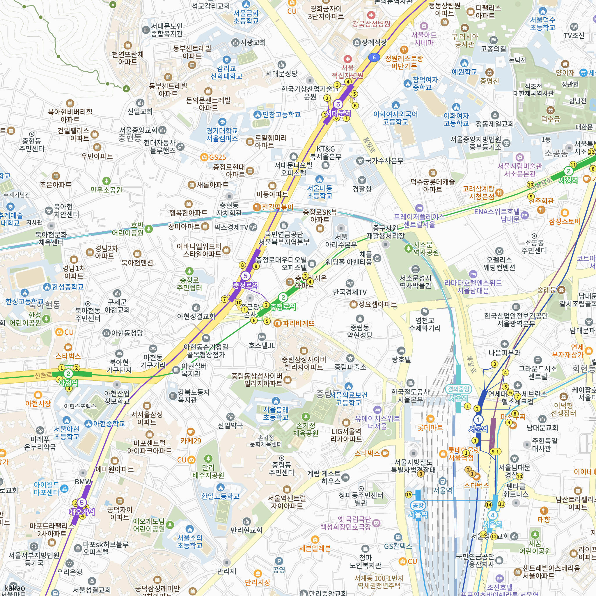 충정로역자이르네 반경 1km 주변 시설 지도
