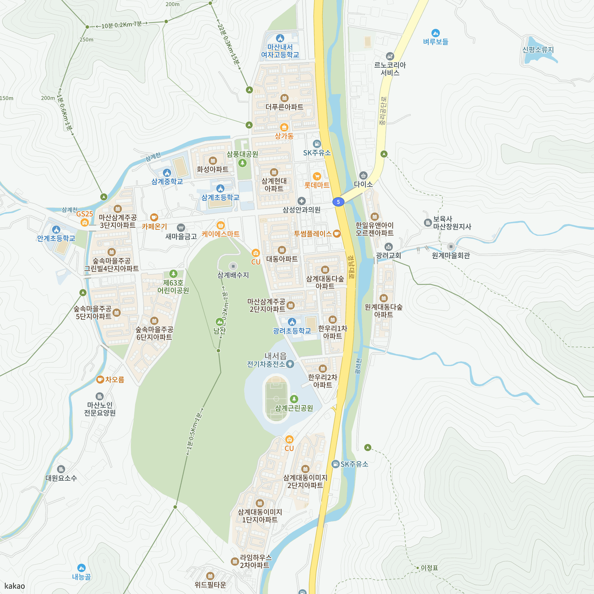 마산삼계2공임50년 예비입주자 모집공고문 반경 1km 주변 시설 지도