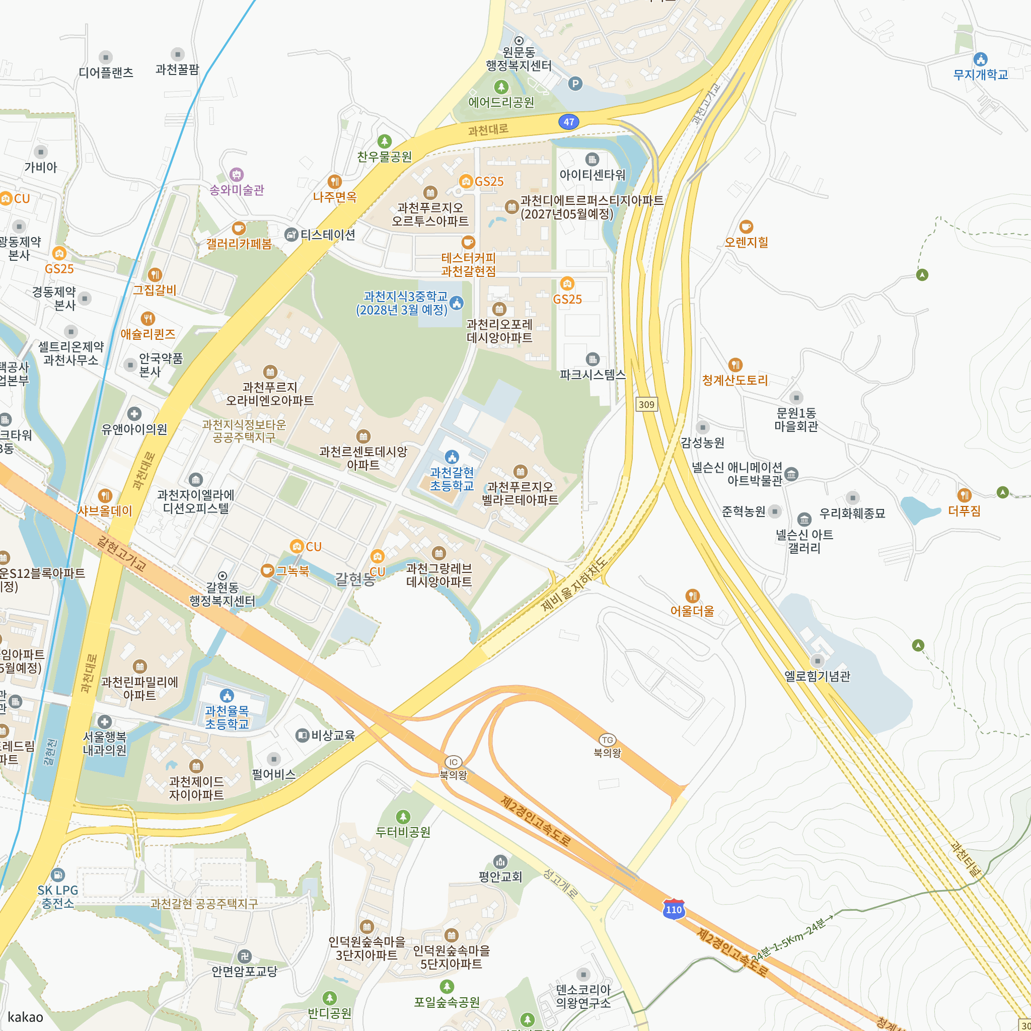 과천 푸르지오 벨라르테 반경 1km 주변 시설 지도