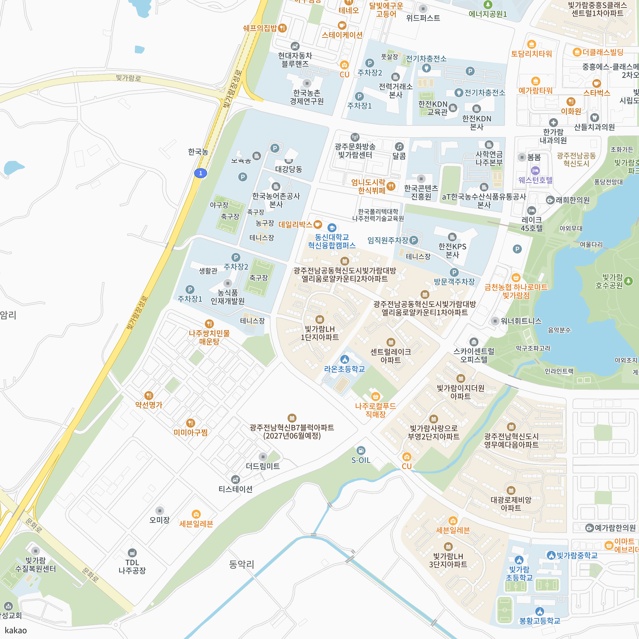 광주전남혁신 빛가람LH1단지 잔여세대 일반매각 공고(상시, 선착순 동호지정) 반경 1km 주변 시설 지도