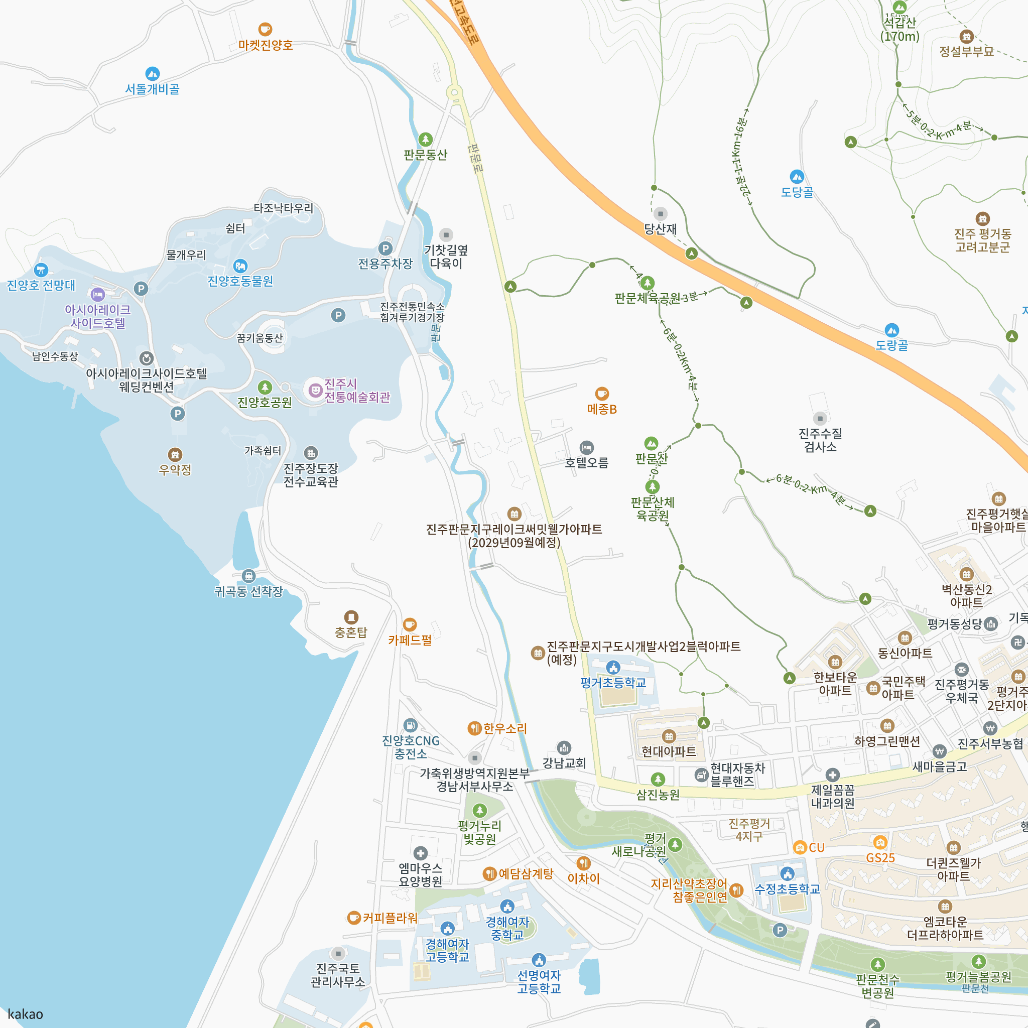 진주 판문지구 레이크써밋 웰가 반경 1km 주변 시설 지도