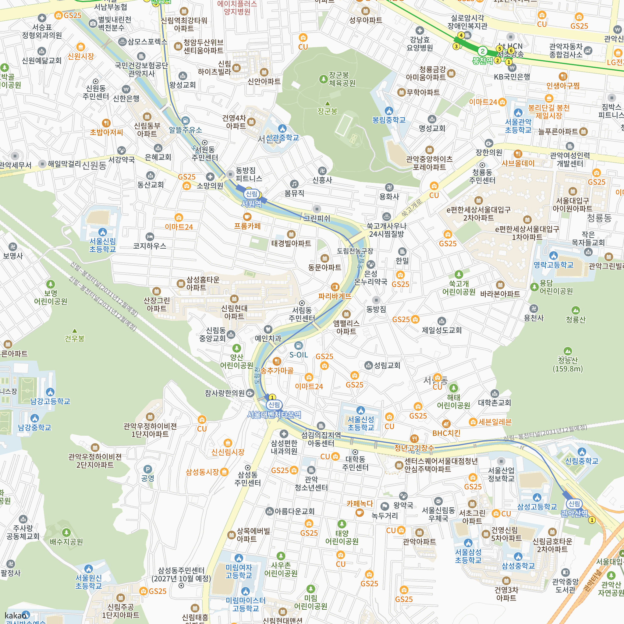 신림스카이아파트(20차) 반경 1km 주변 시설 지도