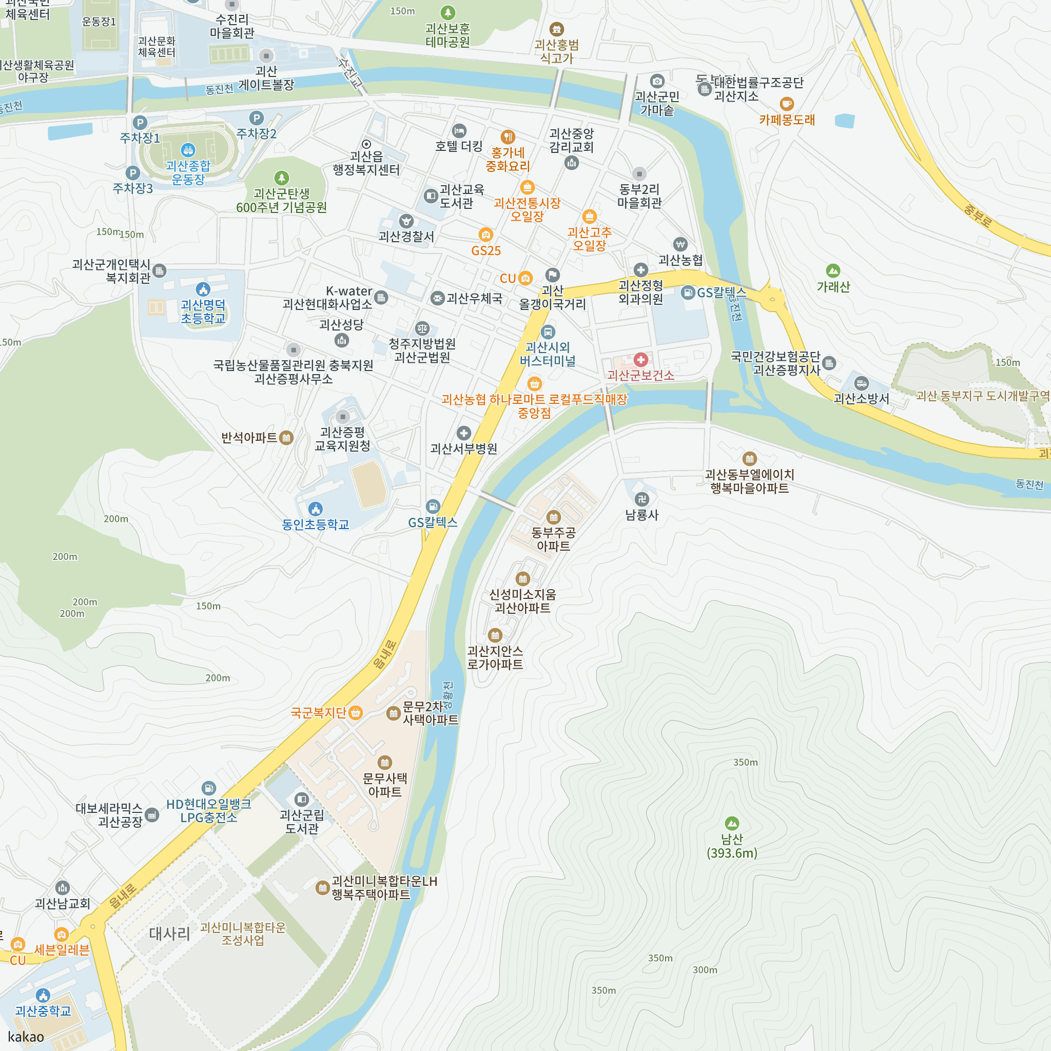 괴산군지역 국민임대주택 예비입주자 모집 공고[2026.09.15] 반경 1km 주변 시설 지도