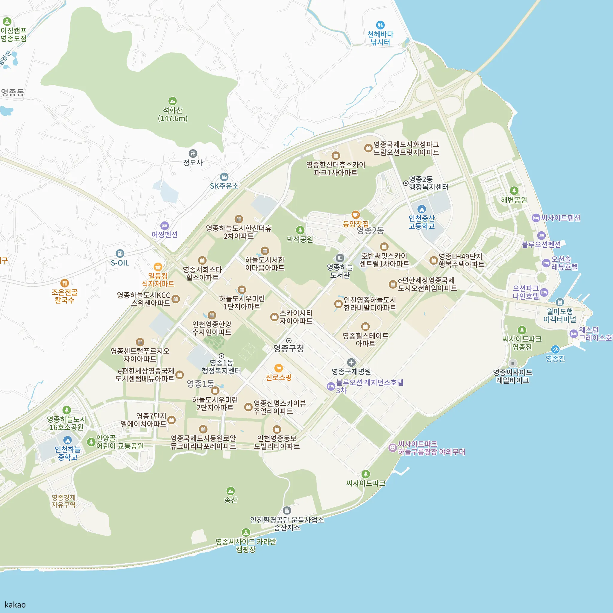 인천영종국제도시 디에트르 라 메르Ⅰ(RC4-1,2BL)(8차) 안전마진 계산에 쓴 비교단지 5곳의 위치 지도