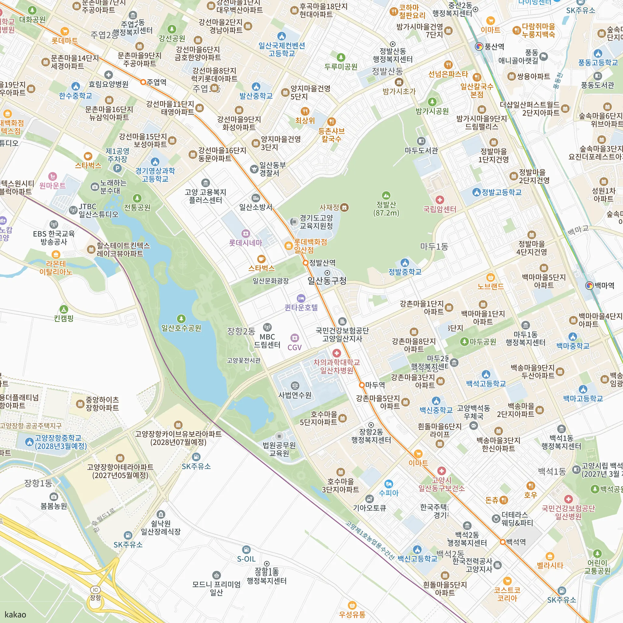 고양 장항 아테라에서 가장 가까운 마두역과 3호선·경의중앙선·서해선 노선 지도