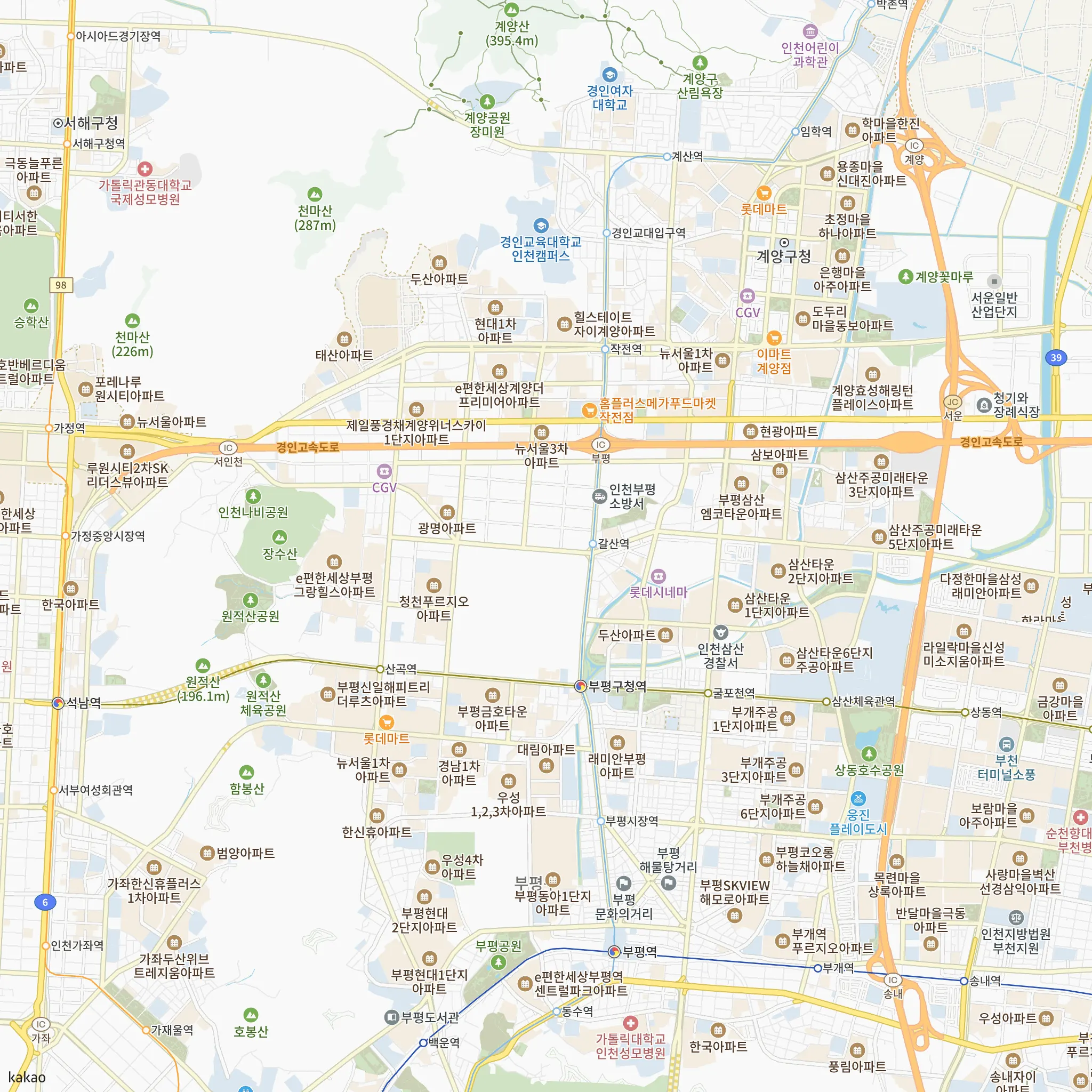 중앙하이츠 갈산역 센트럴 안전마진 계산에 쓴 비교단지 5곳의 위치 지도