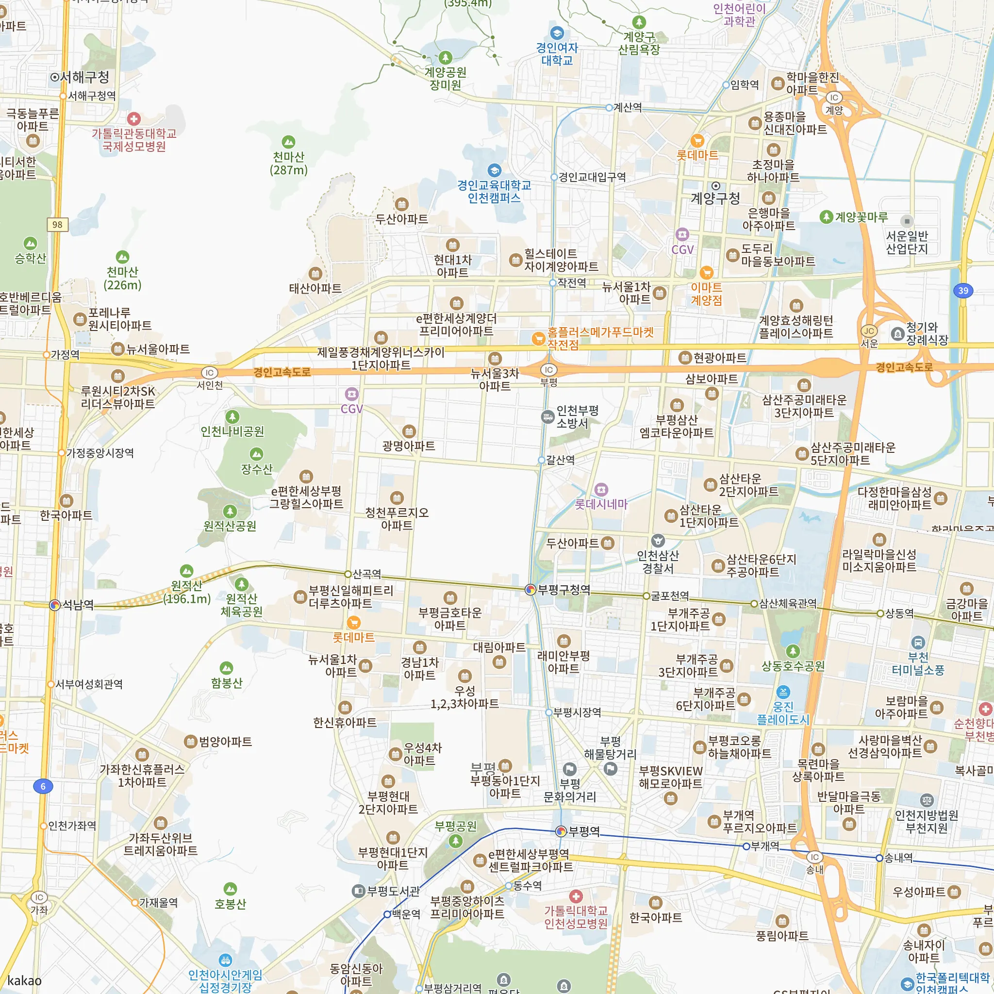 중앙하이츠 갈산역 센트럴에서 가장 가까운 갈산역과 1호선·7호선·인천1호선·인천2호선 노선 지도