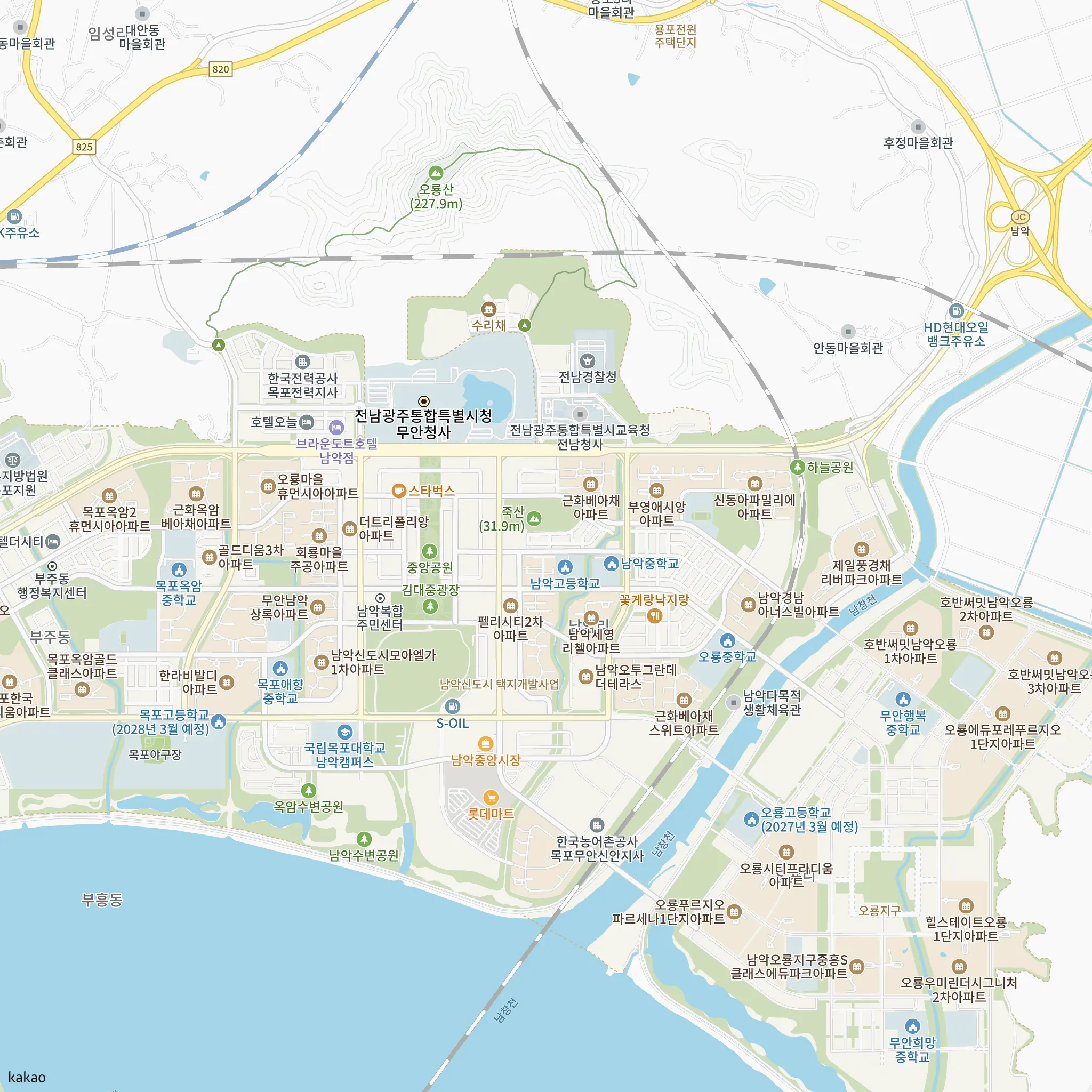 무안 오룡마을 남악휴먼시아 잔여세대 일반매각 공고(상시, 유주택) 안전마진 계산에 쓴 비교단지 4곳의 위치 지도