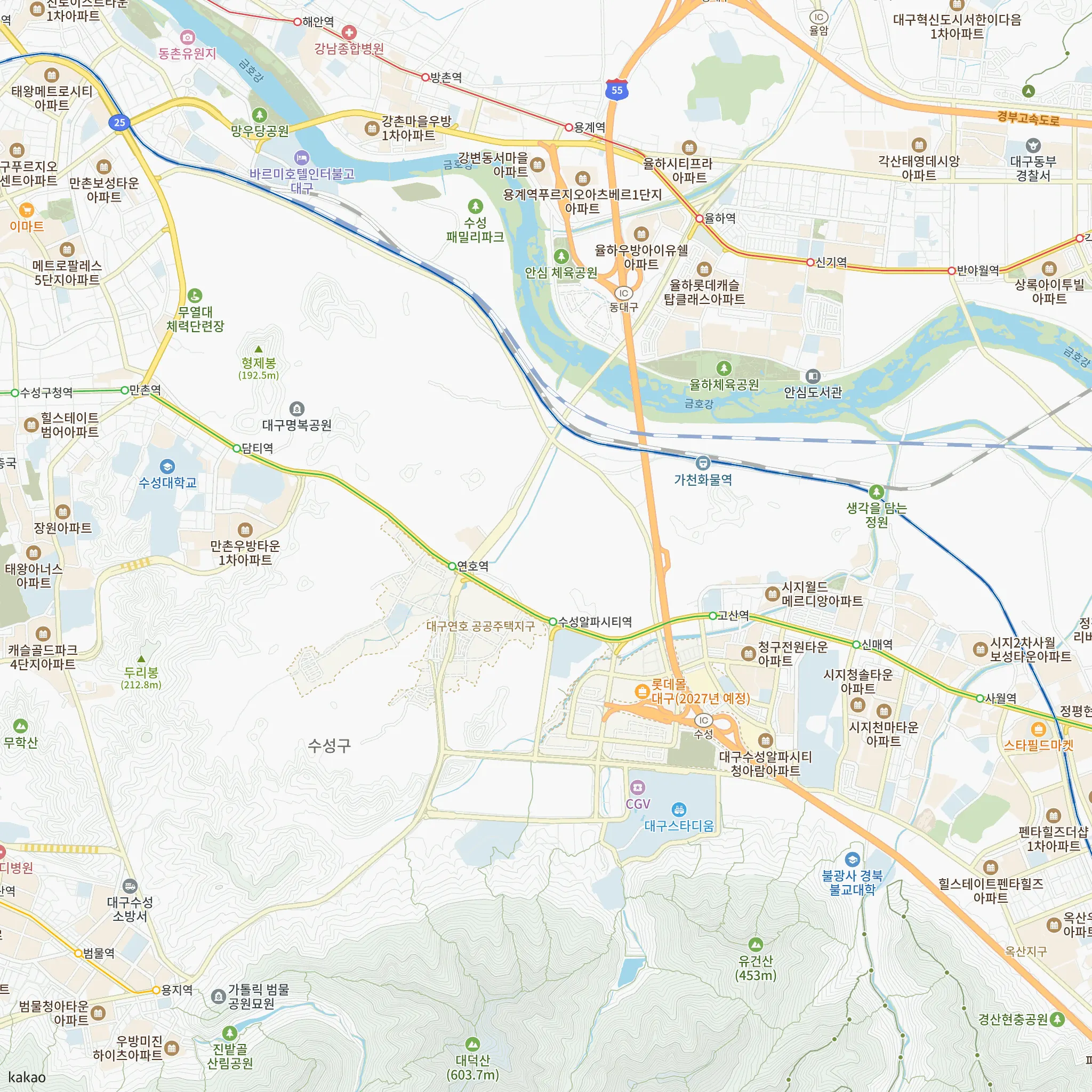 대구연호 A-2BL 통합공공임대주택 입주자 모집에서 가장 가까운 연호역과 대구1호선·대구2호선·대구3호선 노선 지도